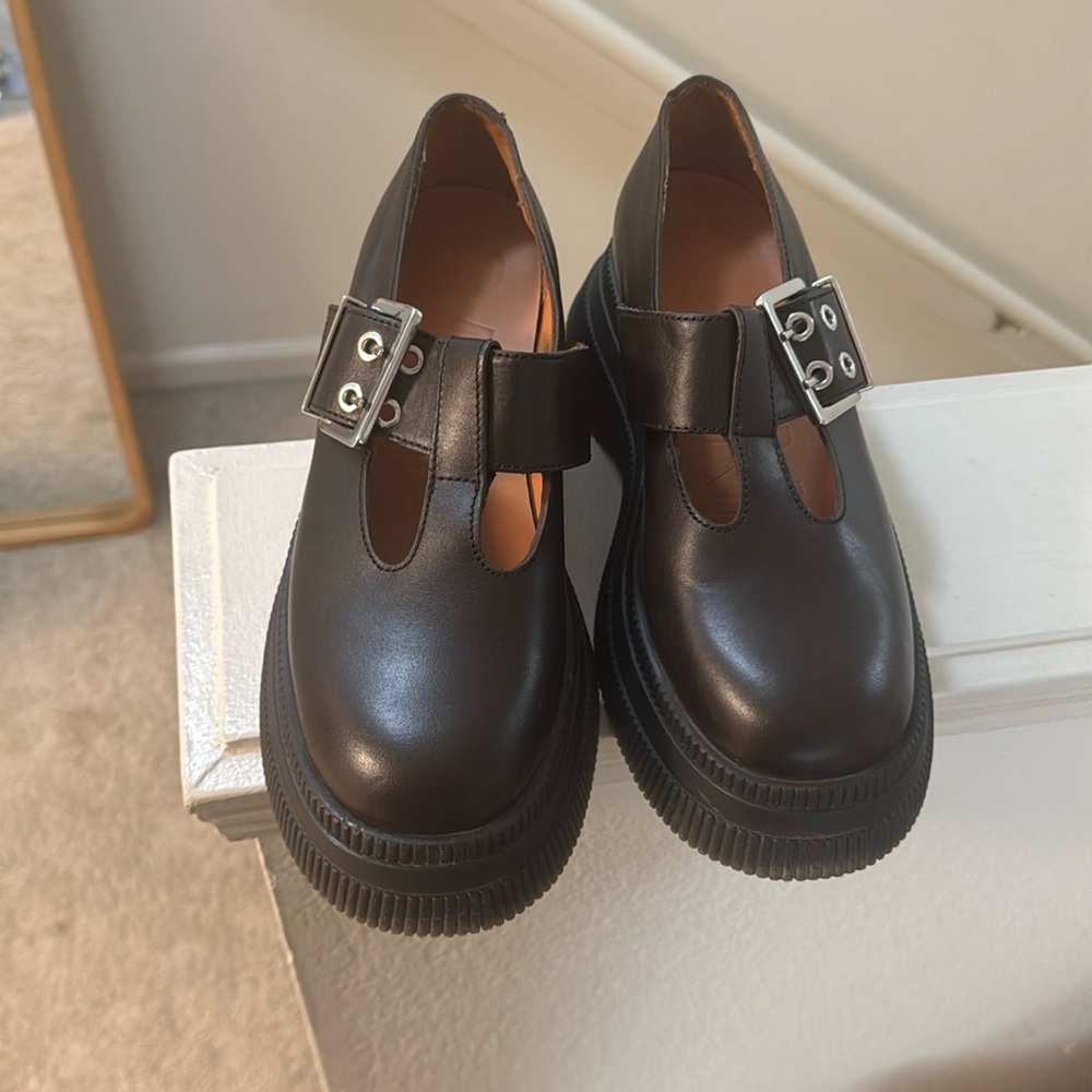 Ganni Mary Jane Flatform Leather Loafers Size 41 Women’s 10